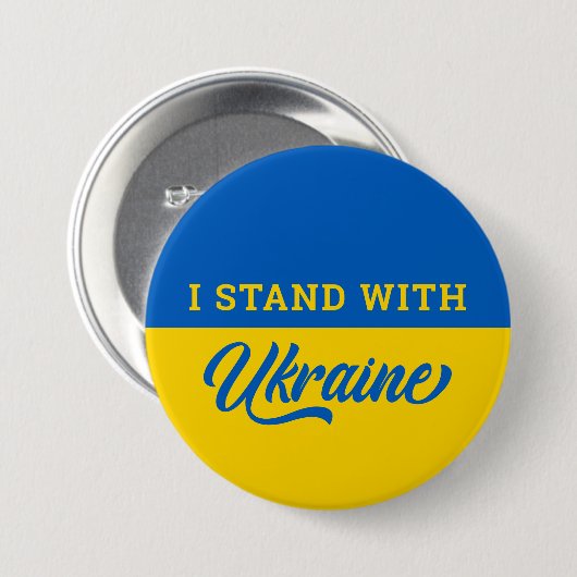 Ich stehe mit der Ukraine blau-gelbe Flagge Ukrani Button (Vorne & Hinten)