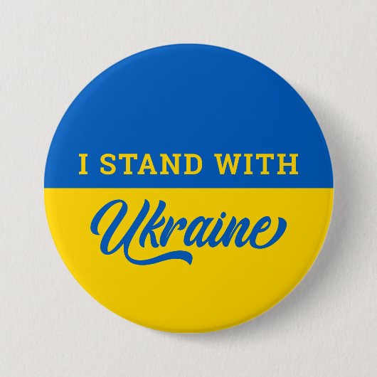 Ich stehe mit der Ukraine blau-gelbe Flagge Ukrani Button (Vorderseite)