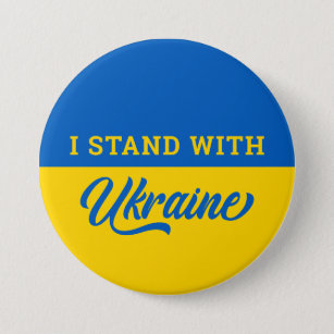Ich stehe mit der Ukraine blau-gelbe Flagge Ukrani Button