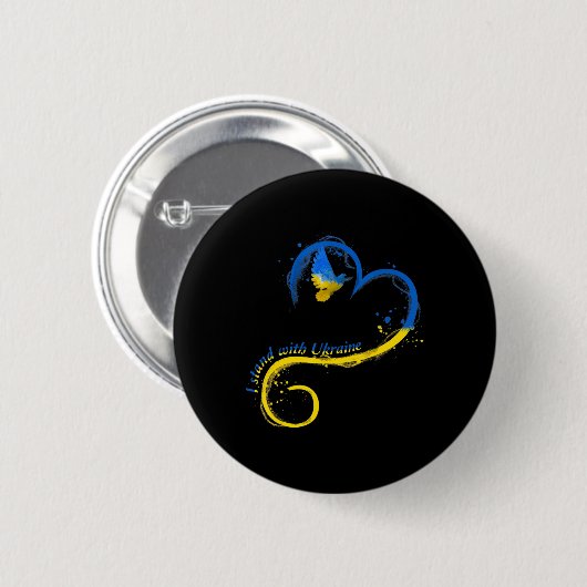 Ich stehe mit der Ukraine Dog Flag friedliche Ukra Button (Vorne & Hinten)