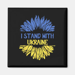 Ich stehe mit der Ukraine-Flagge Retro-Sonnenblume Magnet