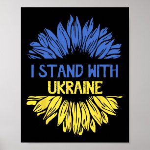Ich stehe mit der Ukraine-Flagge Retro-Sonnenblume Poster