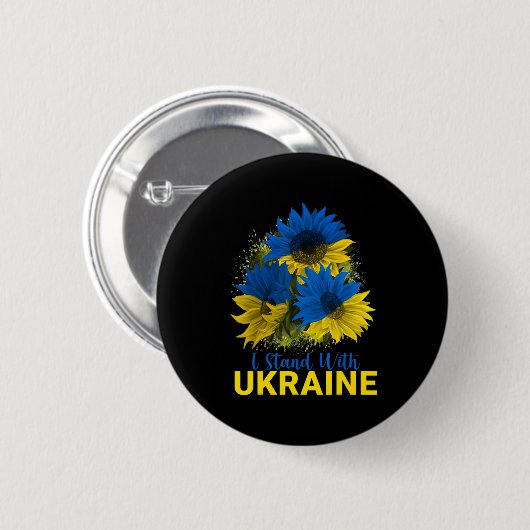 Ich stehe mit der Ukraine Sonnenblumenflagge, frie Button (Vorne & Hinten)
