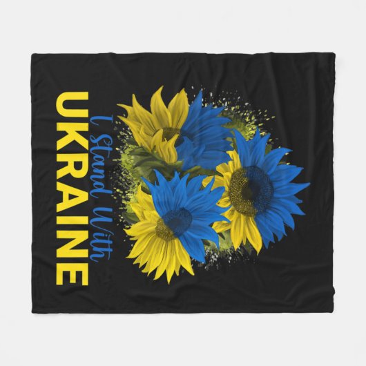 Ich stehe mit der Ukraine Sonnenblumenflagge, frie Fleecedecke (Vorderseite (Horizontal))