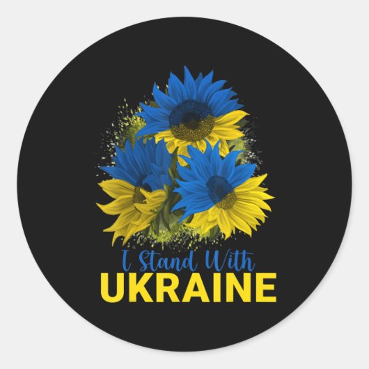 Ich stehe mit der Ukraine Sonnenblumenflagge, frie Runder Aufkleber (Vorderseite)