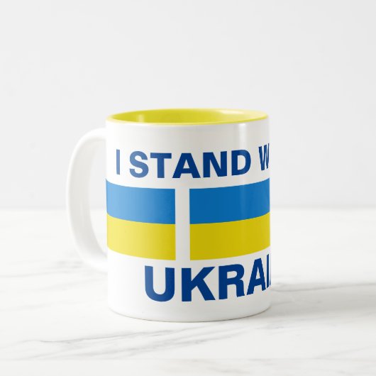 ICH STEHE MIT DER UKRAINE ZWEIFARBIGE TASSE (Vorderseite Links)