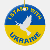 Ich stehe mit der ukrainischen Flagge Tauben Fried Keramik Ornament (Hinten)