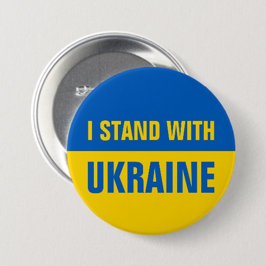 Ich stehe mit der ukrainischen Solidarnosc-Flagge Button (Vorne & Hinten)
