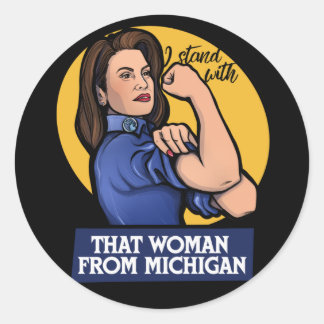 Ich stehe mit dieser Frau aus Michigan Michigander Runder Aufkleber