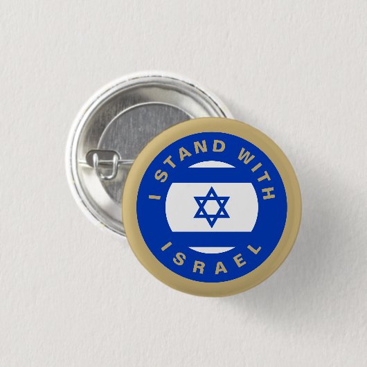Ich stehe mit Israel Flagge blau weiß und gold Button (Vorne & Hinten)