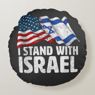 Ich stehe mit Israel USA Amerikanische Flagge Rundes Kissen