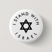 Ich stehe mit Israel weiß und schwarz Star von Dav Button (Vorderseite)