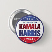 Ich stehe mit Kamala Harris 2024 Blue Stroke Button (Vorne & Hinten)