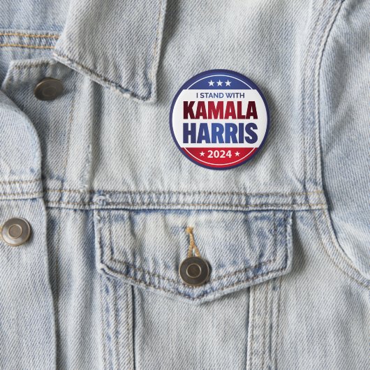 Ich stehe mit Kamala Harris 2024 Blue Stroke Button (Beispiel)