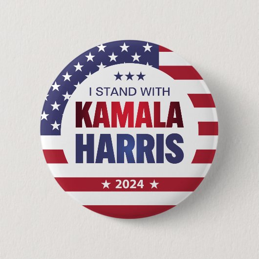 Ich stehe mit Kamala Harris Blue Red 2024 Button (Vorderseite)