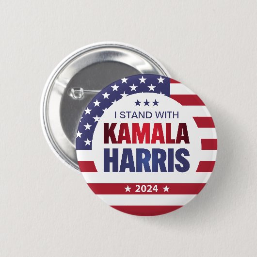 Ich stehe mit Kamala Harris Blue Red 2024 Button (Vorne & Hinten)