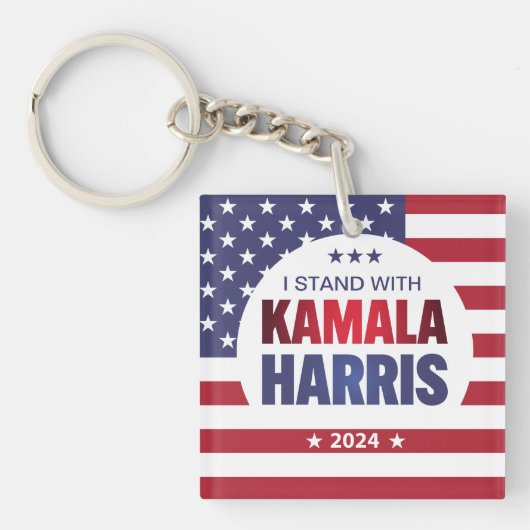 Ich stehe mit Kamala Harris Blue Red 2024 Schlüsse Schlüsselanhänger (Vorderseite)