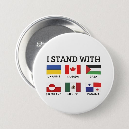 Ich stehe mit Kanada Mexiko Gaza Ukraine Button (Vorne & Hinten)