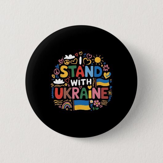 Ich stehe mit Ukraine Farbige Ukraine Frieden Männ Button (Vorderseite)