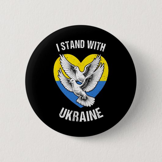 Ich stehe mit Ukraine Ukrainische Flagge Herz Taub Button (Vorderseite)