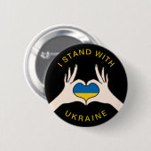 Ich stehe mit ukrainischem Nationalflaggenherz Button (Vorne & Hinten)