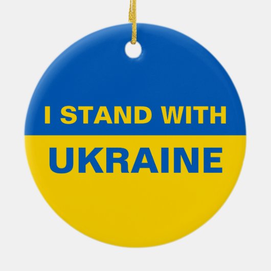 Ich stehe mit ukrainischer Flagge Keramik Ornament (Hinten)