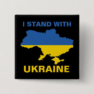 Ich stehe mit ukrainischer Flagge und Karte Button