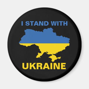 Ich stehe mit ukrainischer Flagge und Karte Magnet