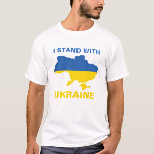 Ich stehe mit ukrainischer Flagge und Karte T-Shirt
