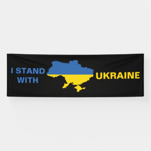 Ich stehe mit ukrainischer Flagge und Kartenbanner Banner