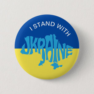 Ich stehe mit ukrainischer Flagge und Länderkarte Button