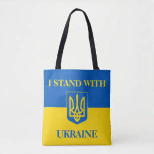 Ich stehe zu Ukraine. Ukrainische Flagge. Dreizack Tasche