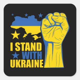 Ich stehe zu Ukraine. Unterstützt die Ukraine. Quadratischer Aufkleber