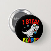 Ich stehle Herz Dinosaur Autismus Bewusstsein Klei Button (Vorne & Hinten)