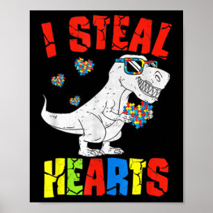 Ich stehle Herz Dinosaur Autismus Bewusstsein Klei Poster