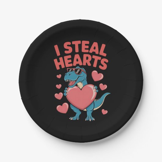 Ich stehle Herz T Rex Dinosaurier Valentinstag Pappteller (Vorderseite)