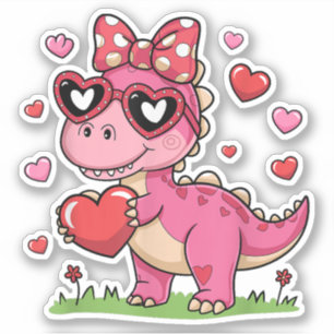 Ich stehle Herz Trex Dino Bow Valentinstag Aufkleber