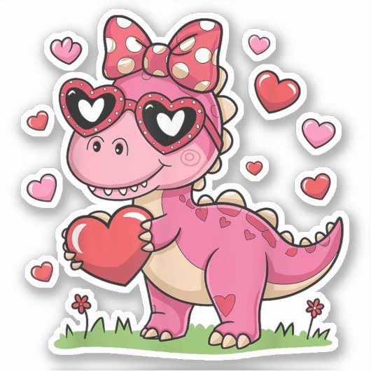 Ich stehle Herz Trex Dino Bow Valentinstag Aufkleber (Vorderseite)