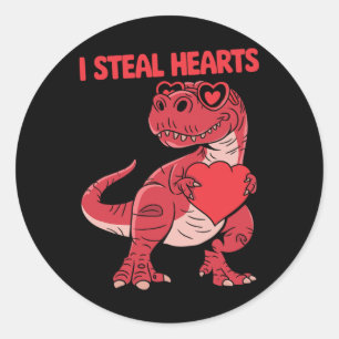 Ich stehle Herz Trex Dinosaur Gles Valentine Day B Runder Aufkleber
