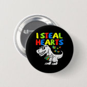 Ich stehle Herz Trex Dinosaur Kinder Jungen Autism Button (Vorne & Hinten)
