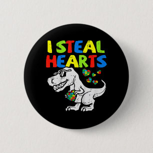 Ich stehle Herz Trex Dinosaur Kinder Jungen Autism Button