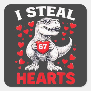 Ich stehle Herzen 67 Valentine T-Rex Dinosaurier L Quadratischer Aufkleber