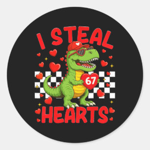Ich stehle Herzen 67 Valentinstag 67 Dinosaurier T Runder Aufkleber