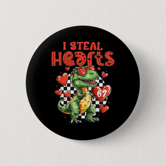 Ich stehle Herzen Dinosaurier 67 Valentinstag Humo Button (Vorderseite)