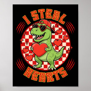 Ich stehle Herzen Retro kariert Valentinstag Dinos Poster