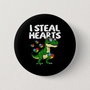 Ich stehle Herzen T-Rex Puzzle Autismus-Bewusstsei Button