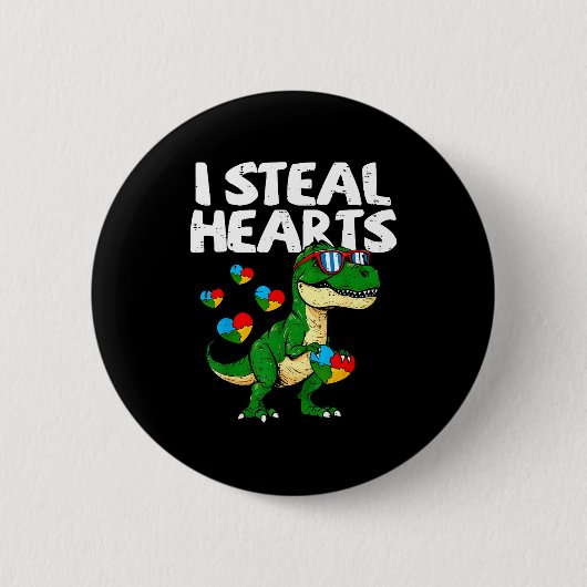 Ich stehle Herzen T-Rex Puzzle Autismus-Bewusstsei Button (Vorderseite)