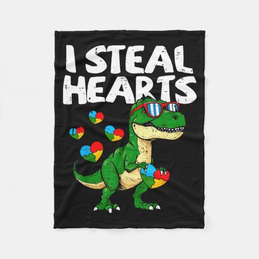 Ich stehle Herzen T-Rex Puzzle Autismus-Bewusstsei Fleecedecke (Vorderseite)