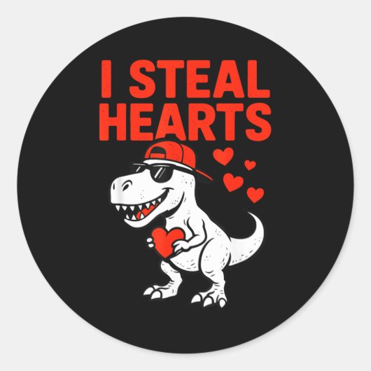 Ich stehle Herzen Trex Dino Baby Junge Valentinsta Runder Aufkleber (Vorderseite)
