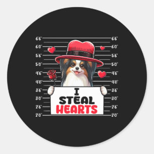 Ich stehle süße Herzen Valentinstag Papillon Hund Runder Aufkleber